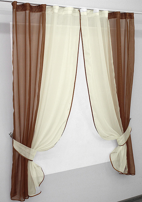 Кухонные шторы VR-Textil № 017к комбинированные с подвязками коричневый с бежевым 265х170 см (50-022) Киев - изображение 2