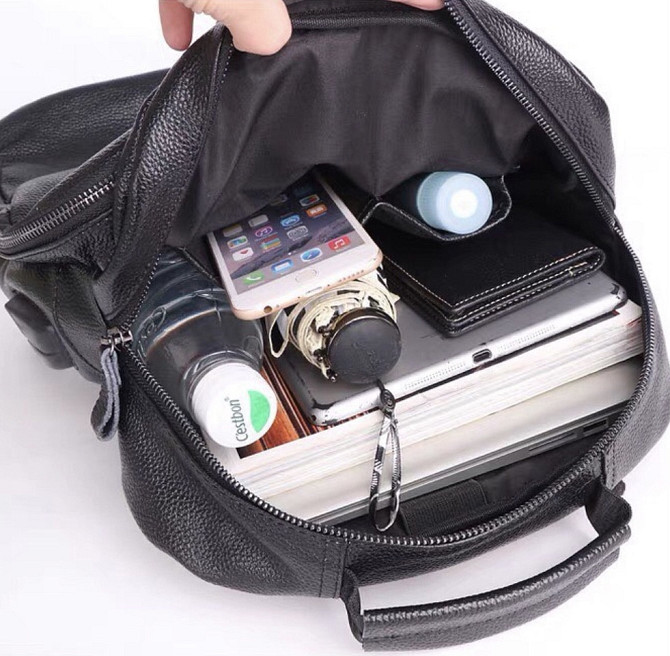 Городской мужской кожаный рюкзак черный Tiding Bag B2-03555A Каменское - изображение 4