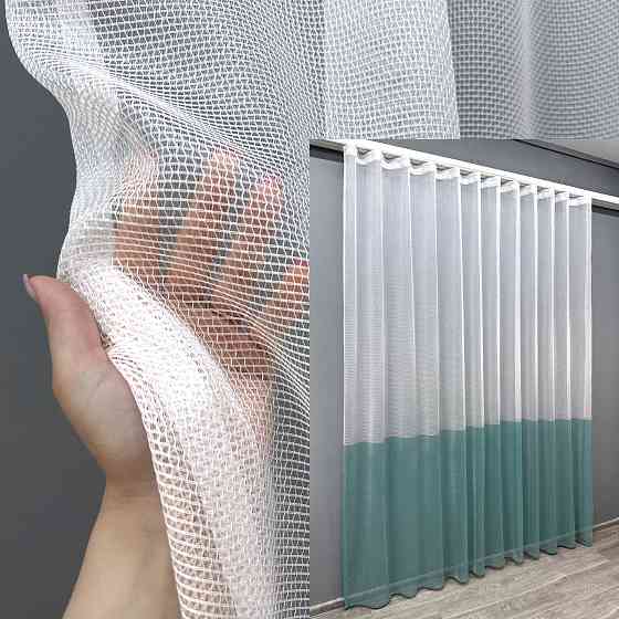 Тюль сітка льон колір білий з бірюзовим 1749т Київ