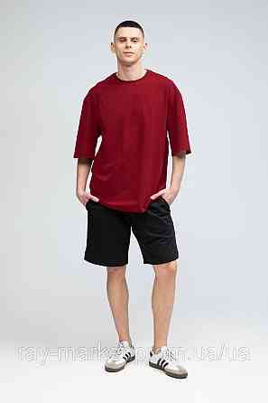 Костюм футболка оверсайз бордовая и шорты черные RAY BASIC мужской (U1801M-Burg-Black) Киев