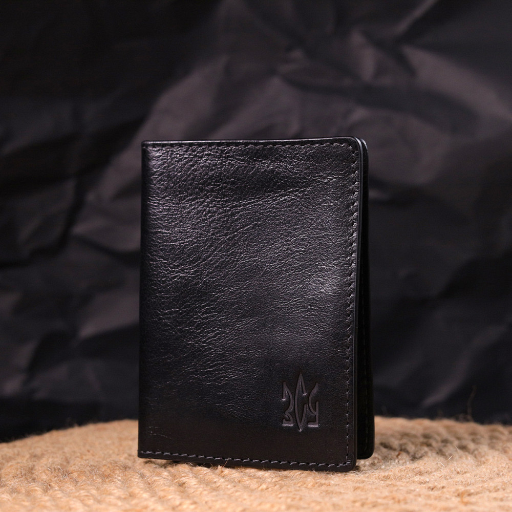 Обложка из глянцевой кожи на военный билет Тризуб ЗСУ GRANDE PELLE 16746 Черная Киев - изображение 8