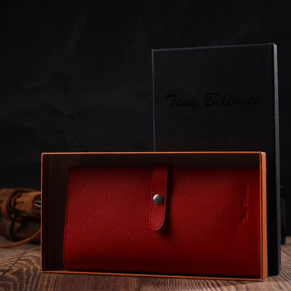 Вертикальное тонкое портмоне для женщин из натуральной кожи Красный (Tony Bellucci) Киев - изображение 4