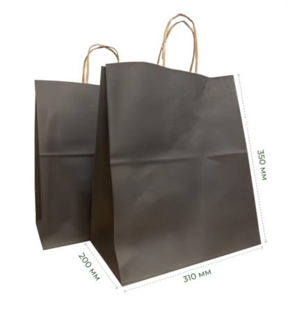 Крафт-пакет с прямоугольным дном и ручками, 310x200x350 мм, бурый, 80 г/м², с чёрной печатью (50 шт.) Павлоград