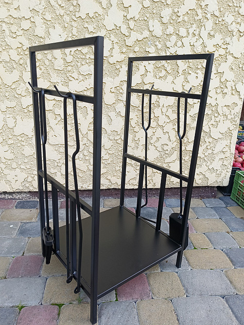 Кований набір для каміну LOFT №9 з дровницею (стійка, совок, щітка, кочерга, щипці) Київ - фото 7