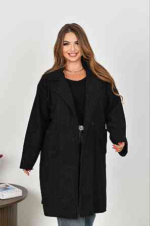 Жіноче стильне пальто з кишенями баранець на флісі Чорний, 50/52 Одеса