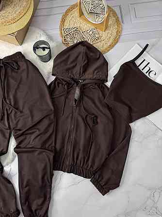 Женский повседневный костюм тройка: кофта топ и штаны двунить. Шоколад, 42/44 Одесса