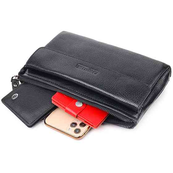 Чоловічий стильний клатч із натуральної шкіри CANPELLINI 21551 Чорний Київ