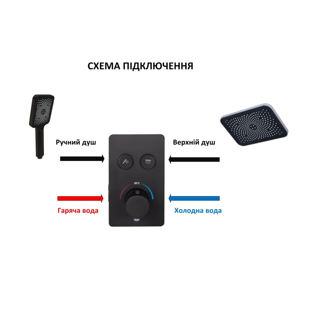 Смеситель для душа Qtap Votice термостатический скрытого монтажа на два потребителя QTVOT6442T105NKB Black Matt Киев - изображение 5