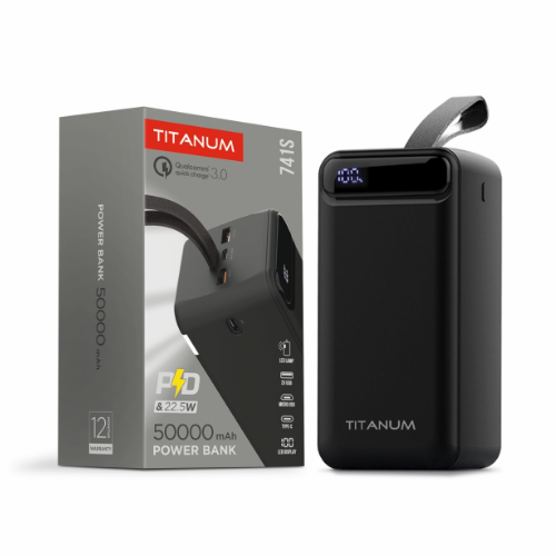 Павербанк 50000mAh Titanum TPB-741S Black 22,5W QC+PD чорний Житомир