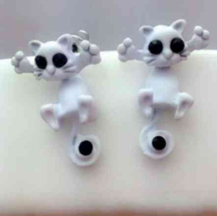 Детские сережки кошки белые - размер 2см, цинковый сплав Киев