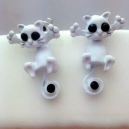 Детские сережки кошки белые - размер 2см, цинковый сплав Киев - изображение 2