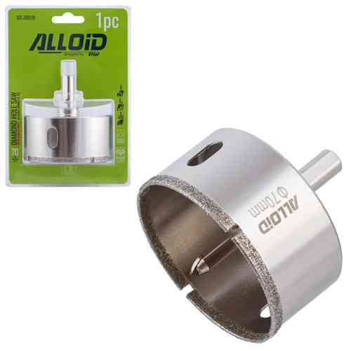 Свердло корончате алмазне по склу та кераміці 70мм з центрувальним свердлом Alloid Одеса