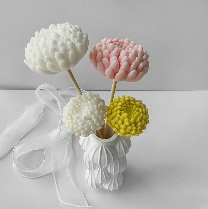 Силіконова форма для виготовлення свічки, «Хризантема» молд  для свічок з бджолиного, соєвого воску і парафіну 90 х 87 мм Кам'янець-Подільський - фото 3