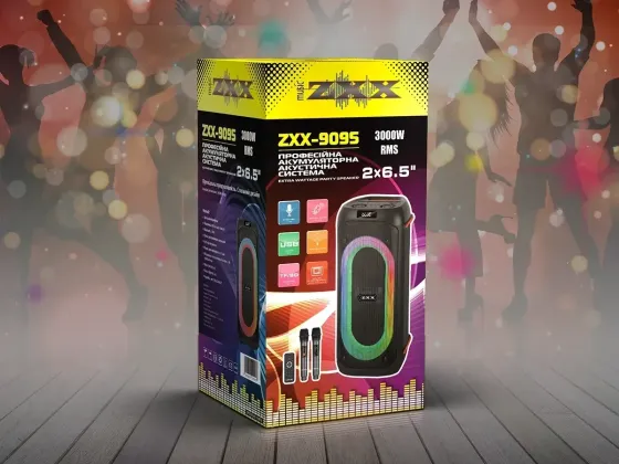 Портативна акустична колонка ZXX-9095 80Вт 2х6,5" Bluetooth, TWS, LED-підсвічування, 2 мікрофони та пульт ДК Одеса