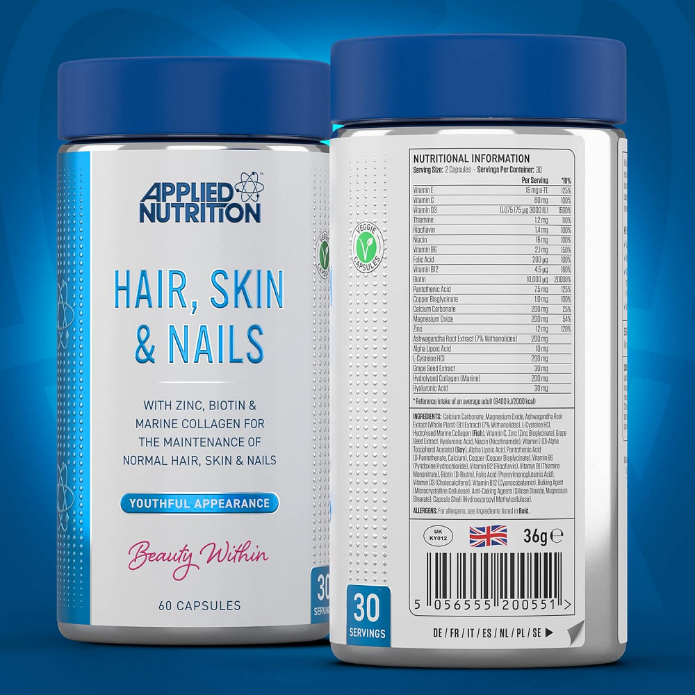 Комплекс для волос, кожи и ногтей Applied Nutrition HAIR, SKIN & NAILS 60 CAPS Луцк - изображение 2