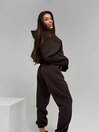 Жіночий стильний спортивний костюм-двійка: худі + штани, тринитка Пен'є на флісі турція Шоколад, 50/52 Одеса