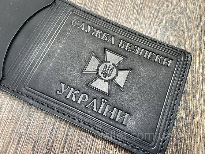 Обложка СБУ с карманом из винтажной кожи черного цвета P_Leather Киев - изображение 2