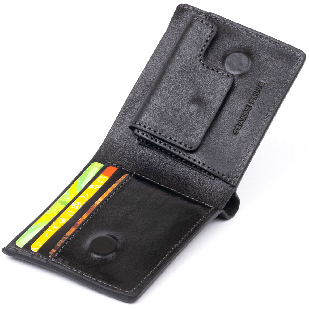 Портмоне вертикальное с круглым магнитом на два отделения GRANDE PELLE 11306 Черное Киев - изображение 5