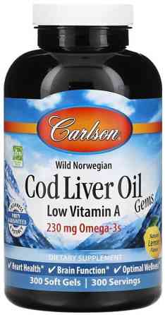 Риб'ячий жир з печінки тріски Carlson Cod Liver Oil Gems 300 капсул Лимон Київ