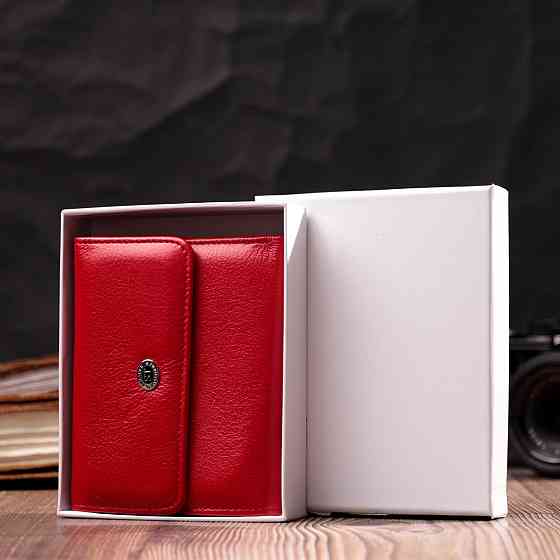 Яркий женский кошелек с монетницей из натуральной кожи Красный (ST Leather) Киев