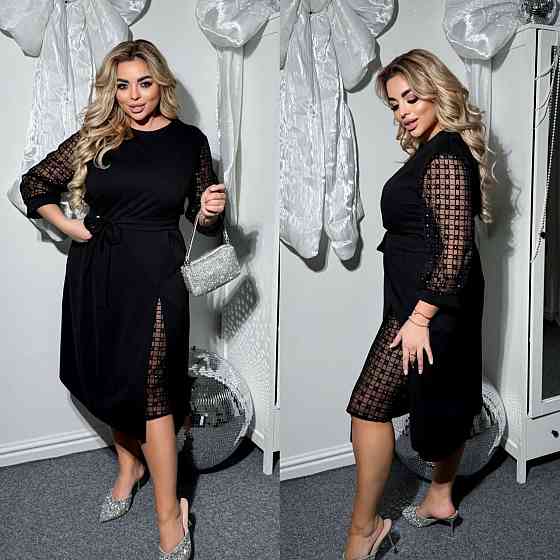 Жіноча святкова сукня батал зі вставками креп дайвінг + сітка 64/66 Одеса