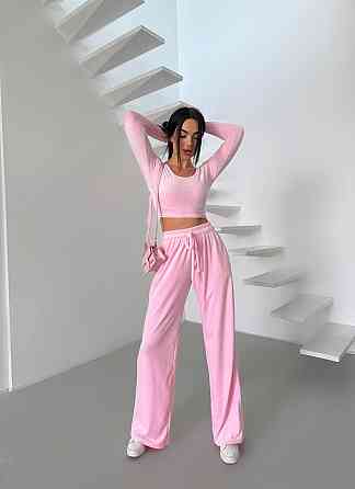 Женский прогулочный костюм двойка: лонгслив и штаны велюр Барби, 46/48 Одесса