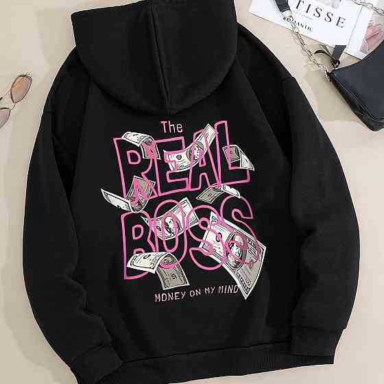 Женское стильное оверсайз худи с принтом тринитка на флисе Одесса