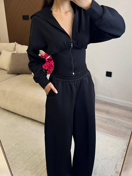 Женский стильный повседневный костюм двойка  двонитка люкс Черный, 44/46 Одесса - изображение 1