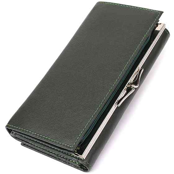 Місткий жіночий гаманець на магнітах із натуральної шкіри ST Leather 23115 Зелений Київ