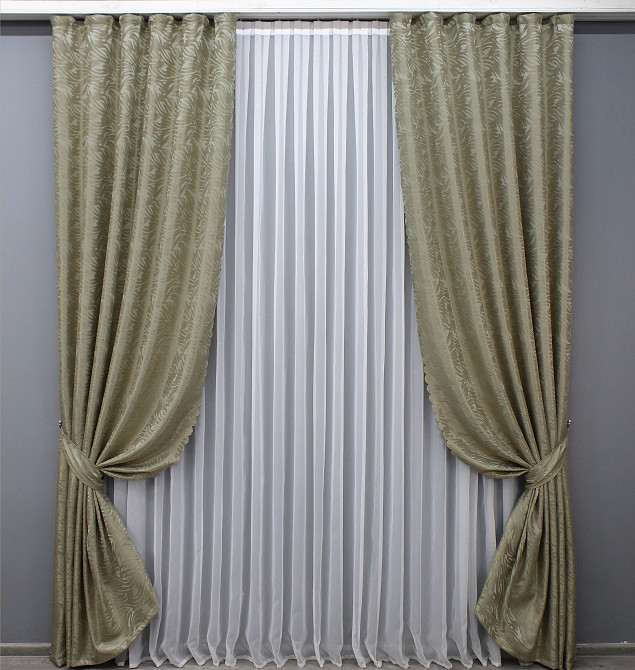 Комплект готовых штор VR-Textil Жаккард Magic № 1603ш Бежевый с золотистым 145х250 см 2 шт (39-933) Киев - изображение 2