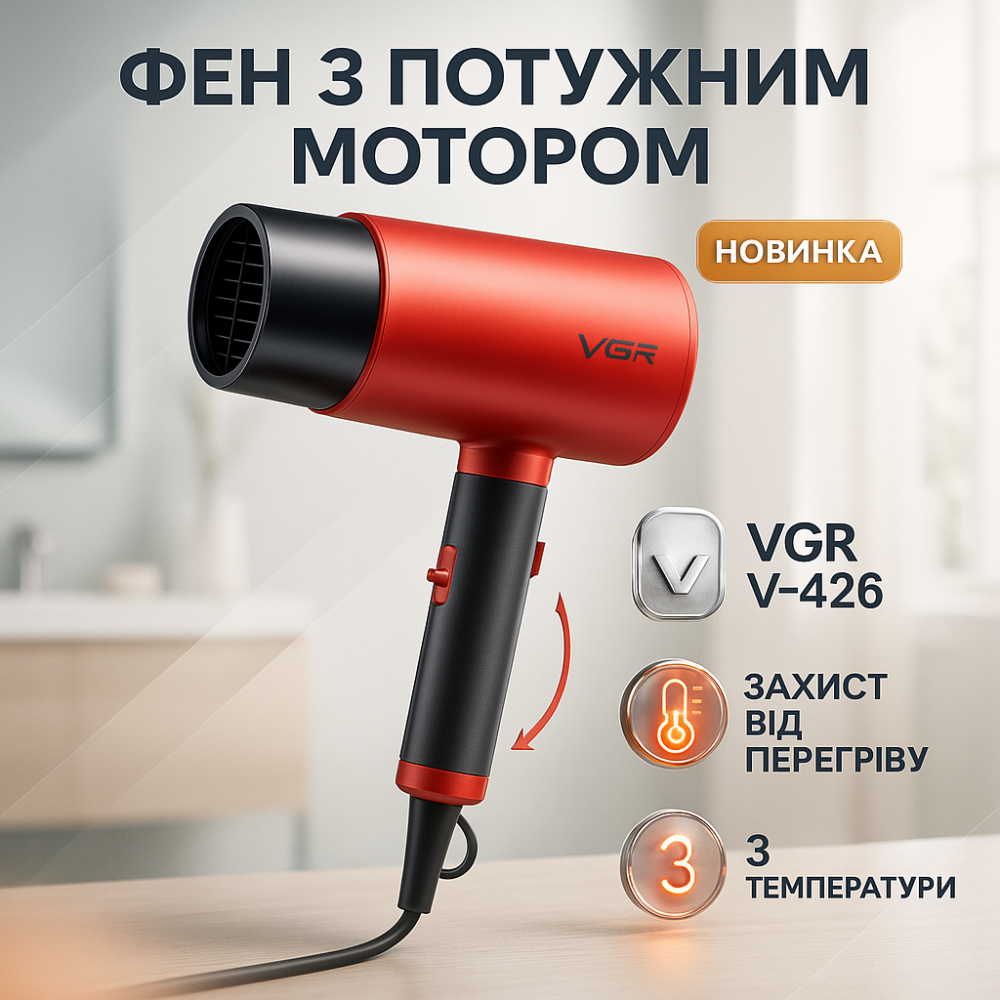 Мощный фен для быстрой сушки VGR V-426 2000 Вт, Функциональный профессиональный фен MX-97 Львов - изображение 19
