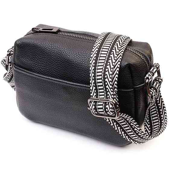 Сумка на одне відділення в класичному кольорі з натуральної шкіри Vintage 22606 Чорна Київ