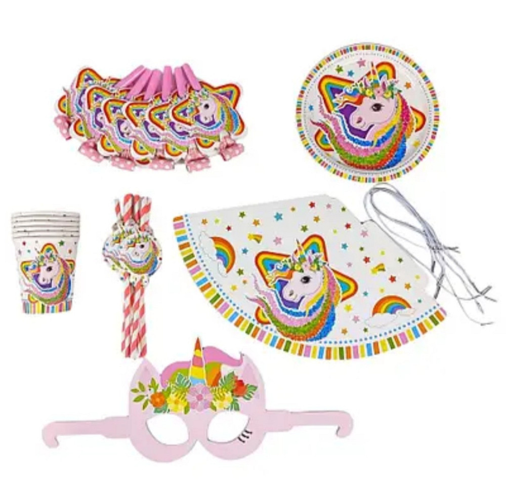 Набір до дня народження на 6 персон, 36 предметів: окуляри, стакани, тарілки 18см, дудочки, ковпачки, Київ - фото 1