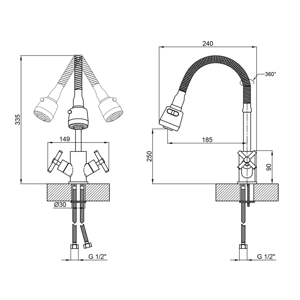 Смеситель для кухни WEZER VAL4D-10 с гибким изливом, 2 режима Киев - изображение 3
