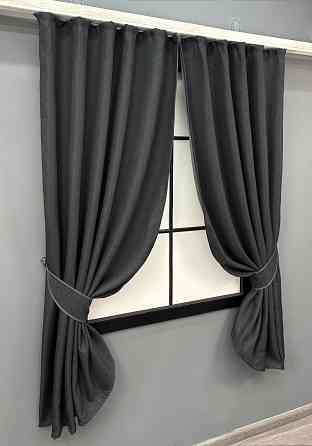 Комплект коротких штор VR-Textil Лен-блекаут № 1221ш Темно-серый 130х170см 2 шт (35-0401) Киев