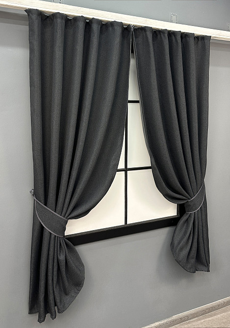 Комплект коротких штор VR-Textil Лен-блекаут № 1221ш Темно-серый 130х170см 2 шт (35-0401) Киев - изображение 2