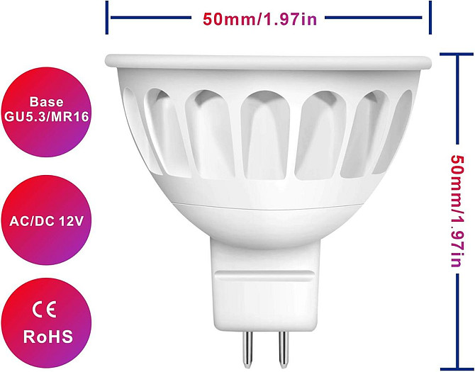 Лампы LED Boxlood MR16 GU5.3 5Вт 12В 3000K 450 лм, комплект 6 шт, тёплый свет, подсветки, трековой с Киев - изображение 5