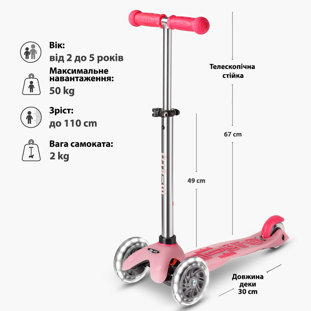 Самокат Micro серії Mini Deluxe Glow LED – Морозний рожевий Дніпро - фото 9