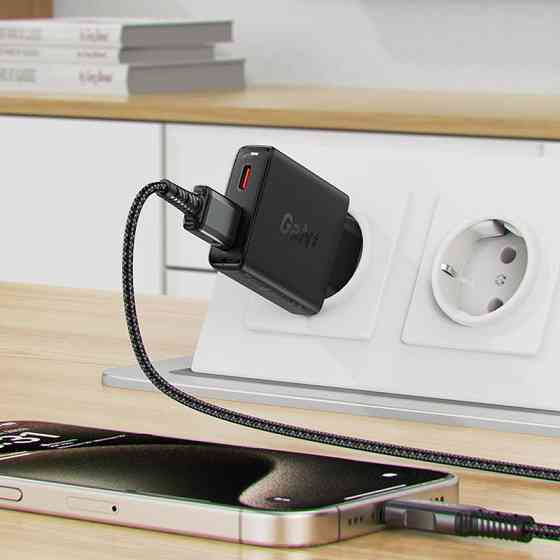 Мережевий зарядний пристрій ACEFAST A69 PD30W GaN (USB-A+USB-C) ultra-thin charger Black Одеса