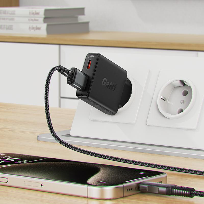Мережевий зарядний пристрій ACEFAST A69 PD30W GaN (USB-A+USB-C) ultra-thin charger Black Одеса - фото 5