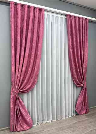 Комплект готових штор VR-Textil Жакард Sultan XO № 1146ш Малиновий 100х270 см 2 шт (31-456) Київ