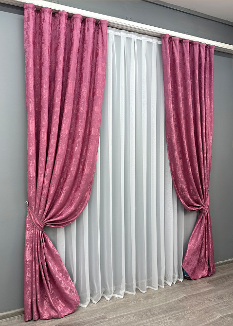 Комплект готових штор VR-Textil Жакард Sultan XO № 1146ш Малиновий 100х270 см 2 шт (31-456) Київ - фото 3