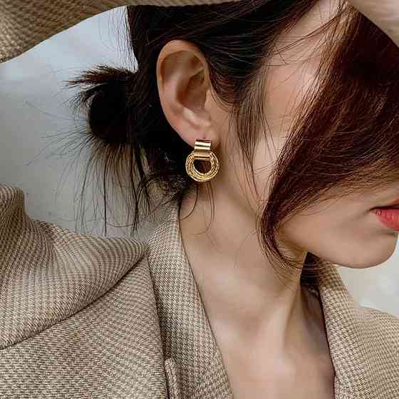 Серьги пара серёжки-пусеты золотистые минималистичный дизайн женская бижутерия серьги из железного сплава Каменец-Подольский