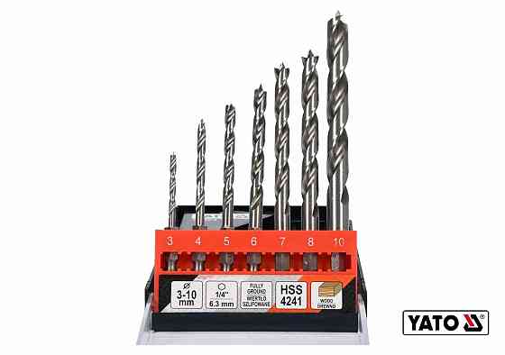Свердла по дереву спіральні YATO: Ø3, 4, 5, 6, 7, 8, 10 мм, хвостовик- HEX 1/4