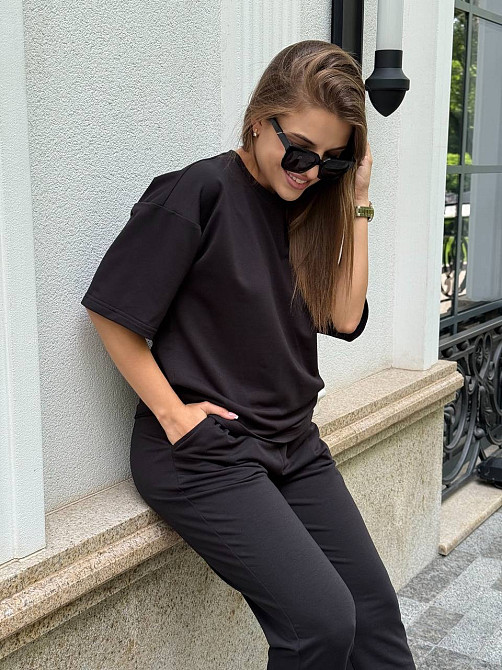 Спортивный костюм женский футболка и штаны джогеры Черный XL-XXL Харьков - изображение 8