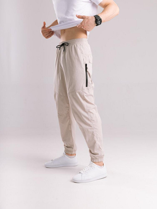 Бежеві чоловічі джогери. Джогери плащівка спорт чоловічі Pobedov Yoxo. Штани джогери з кишенями Київ - фото 1