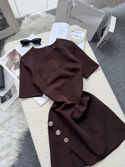 Жіноче базове мініплаття з декоративними ґудзиками креп костюмка Шоколадний, 42/44 Одеса - фото 3