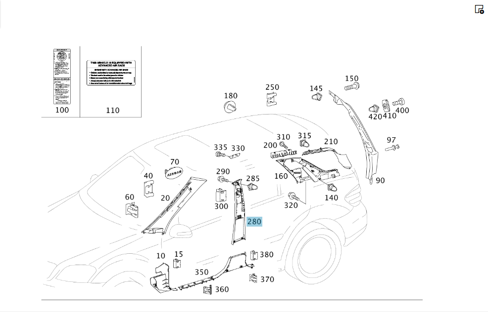 Mercedes-Benz  A1646909825 9D86 Обшивка стійки "B" верхня частина праворуч чорна GL X164 ML W164 Одеса - фото 2