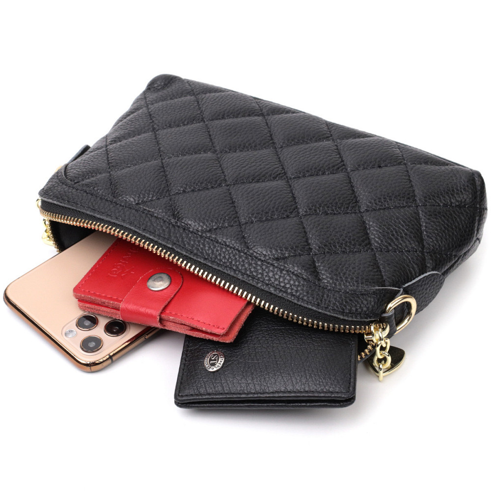 Классическая женская сумка через плечо из натуральной стеганной кожи Vintage 22315 Черная Киев - изображение 5