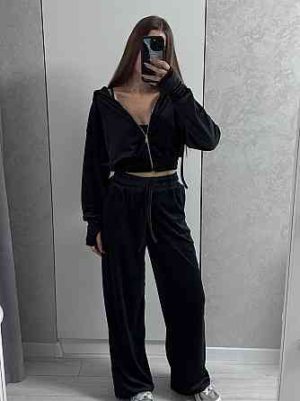 Жіночий повсякденний костюм із якісного велюру-двійка Чорний Одеса